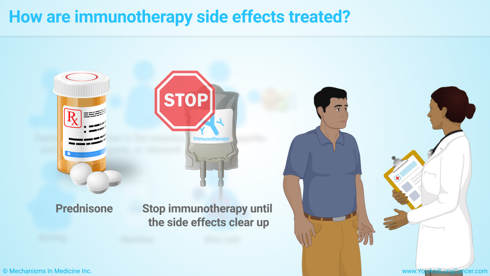 How are immunotherapy side effects treated?